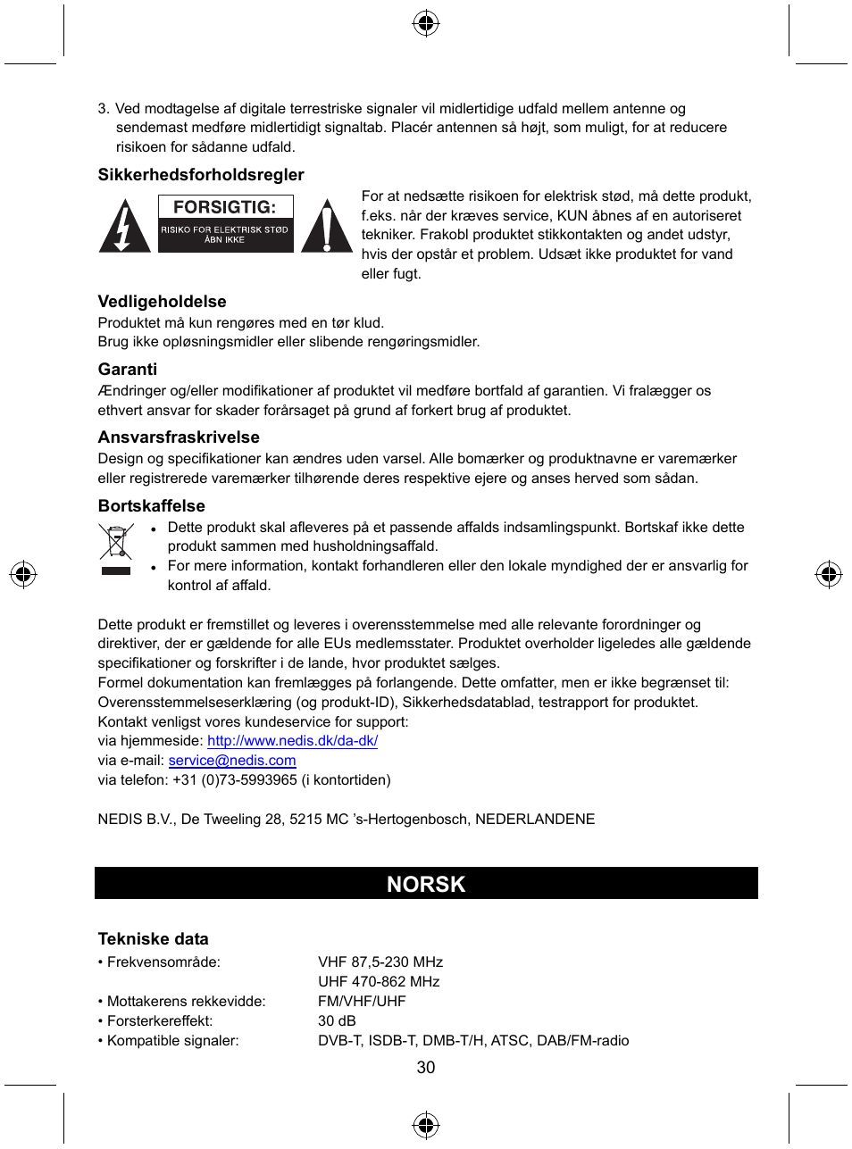 Norsk | Konig Electronic Indoor DVB-T antenna tablet design 30 dB UHF User Manual | Page 30 / 44