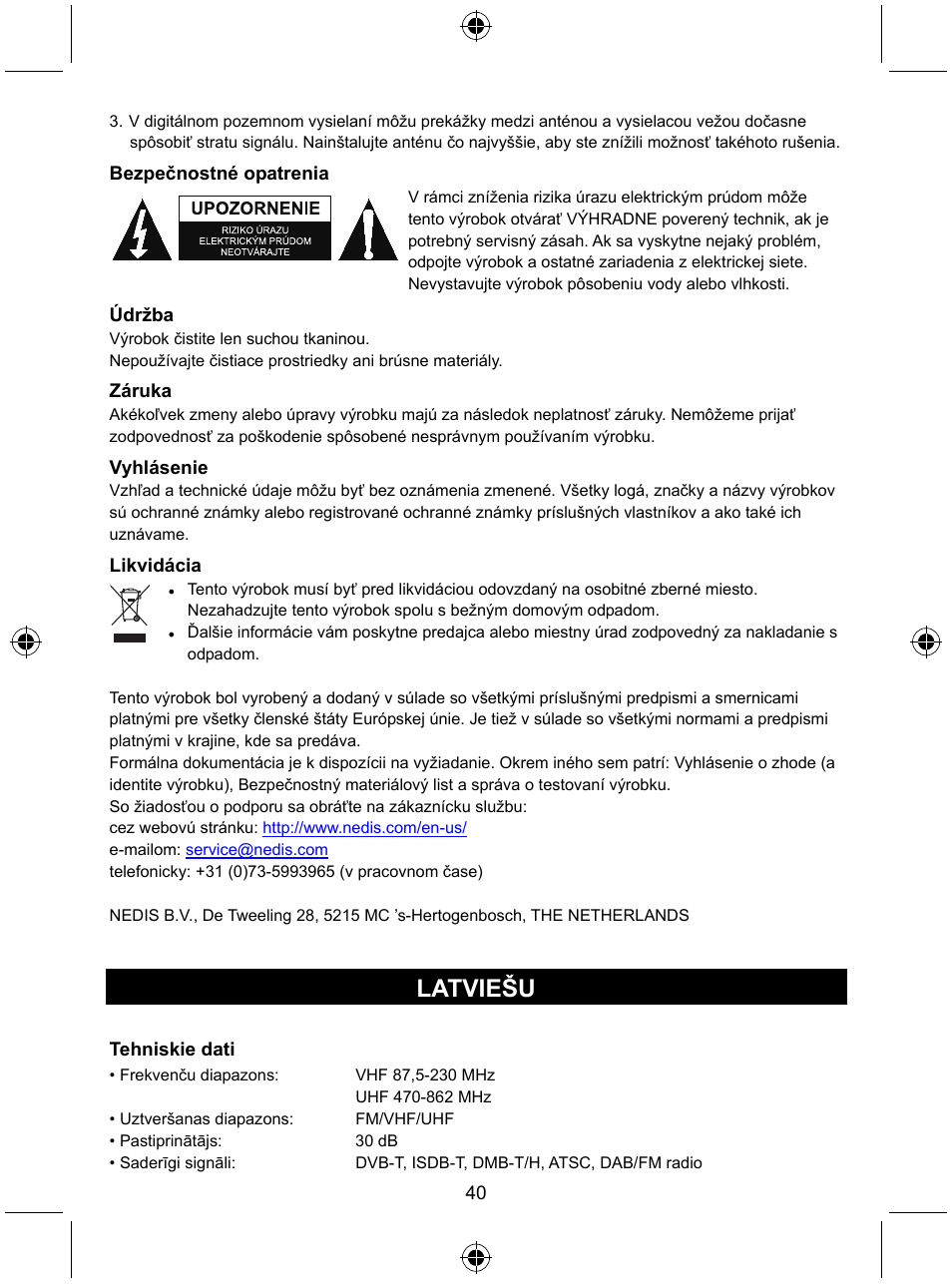 Latviešu | Konig Electronic Indoor DVB-T antenna tablet design 30 dB UHF User Manual | Page 40 / 44