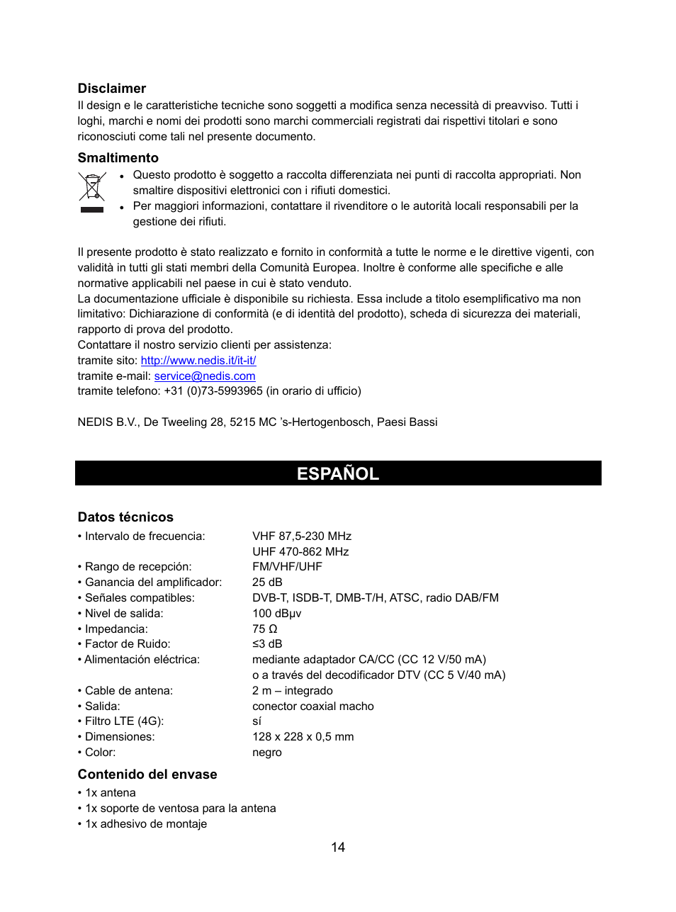 Español | Konig Electronic DVB-T indoor antenna 0.5 mm ultra-thin design 25 dB UHF User Manual | Page 14 / 54