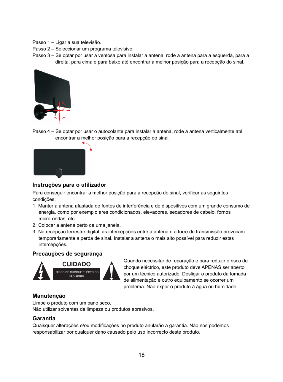 Cuidado | Konig Electronic DVB-T indoor antenna 0.5 mm ultra-thin design 25 dB UHF User Manual | Page 18 / 54