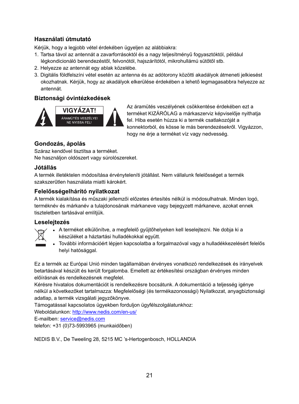Konig Electronic DVB-T indoor antenna 0.5 mm ultra-thin design 25 dB UHF User Manual | Page 21 / 54