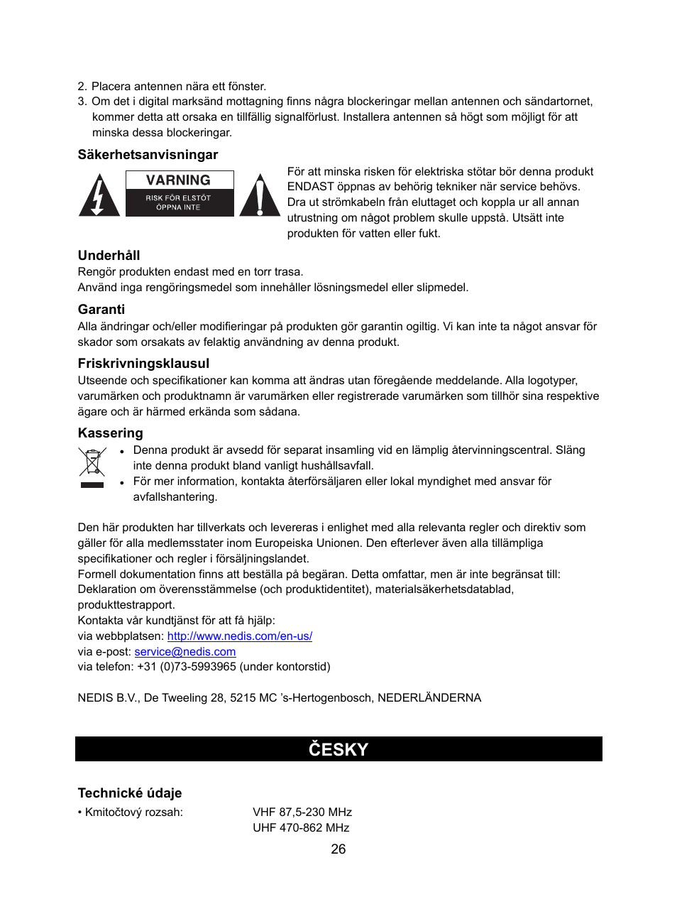 Česky | Konig Electronic DVB-T indoor antenna 0.5 mm ultra-thin design 25 dB UHF User Manual | Page 26 / 54