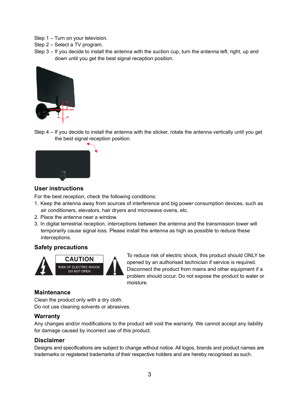 Konig Electronic DVB-T indoor antenna 0.5 mm ultra-thin design 25 dB UHF User Manual | Page 3 / 54