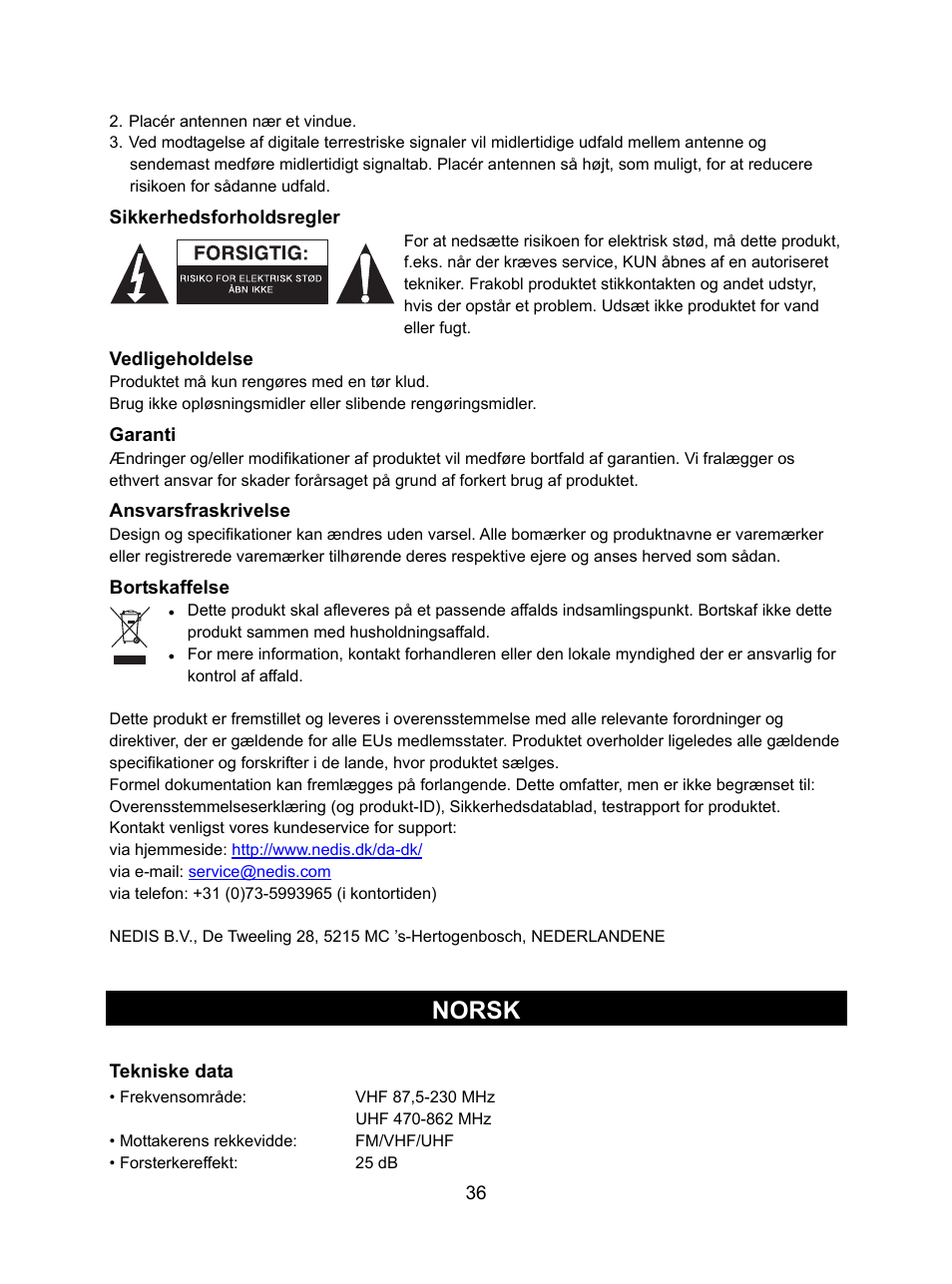 Norsk | Konig Electronic DVB-T indoor antenna 0.5 mm ultra-thin design 25 dB UHF User Manual | Page 36 / 54