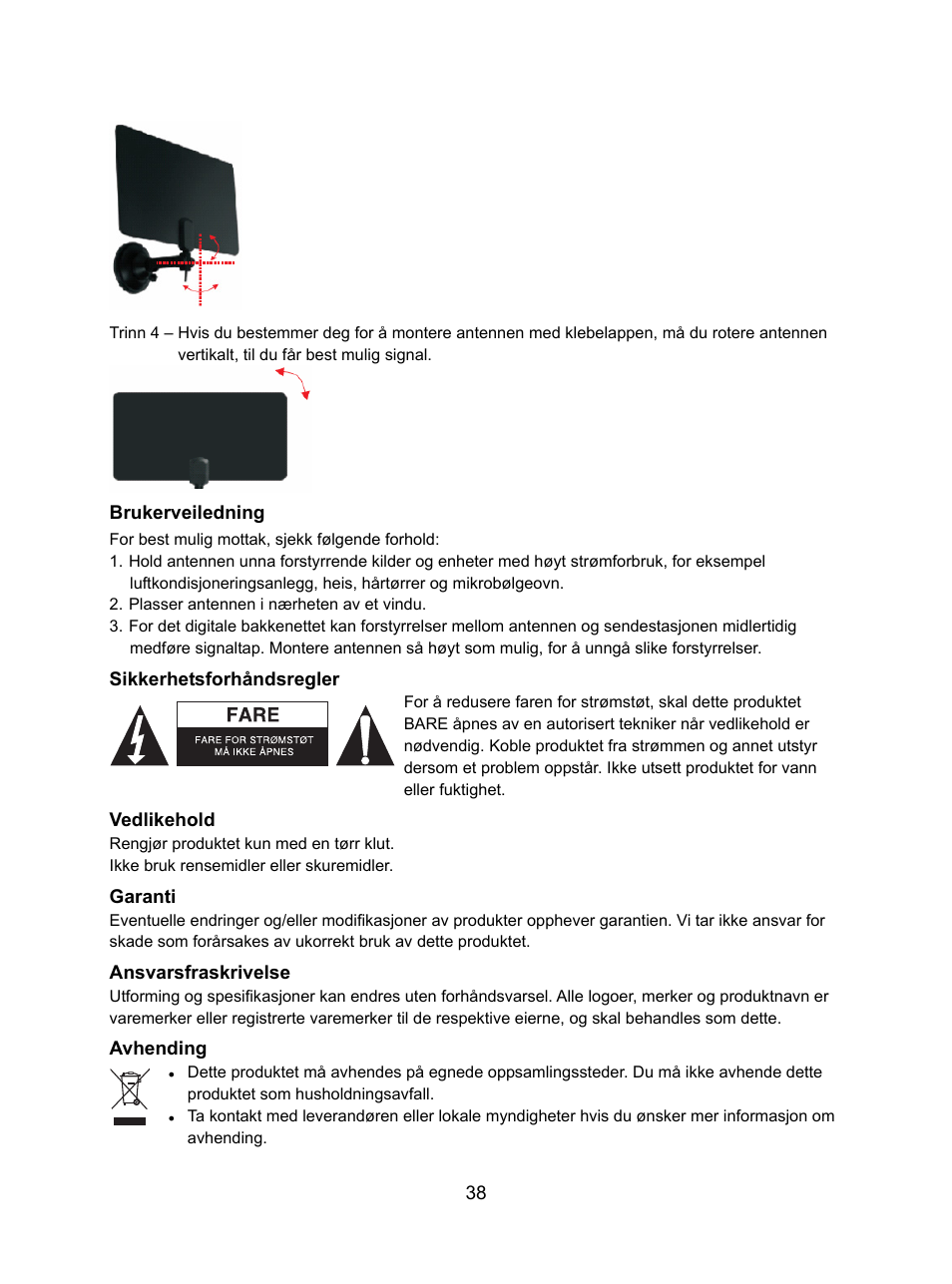 Konig Electronic DVB-T indoor antenna 0.5 mm ultra-thin design 25 dB UHF User Manual | Page 38 / 54