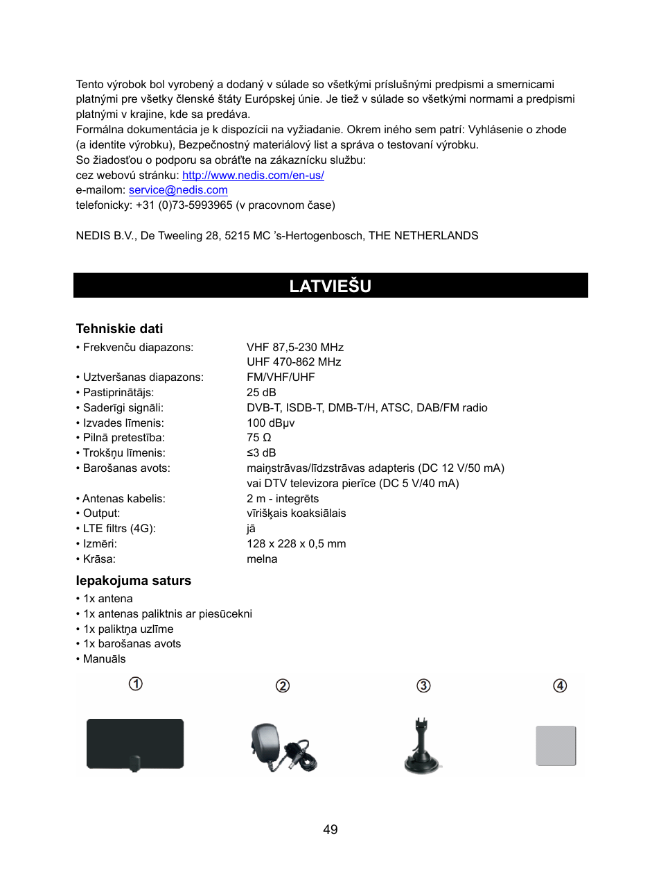 Latviešu | Konig Electronic DVB-T indoor antenna 0.5 mm ultra-thin design 25 dB UHF User Manual | Page 49 / 54
