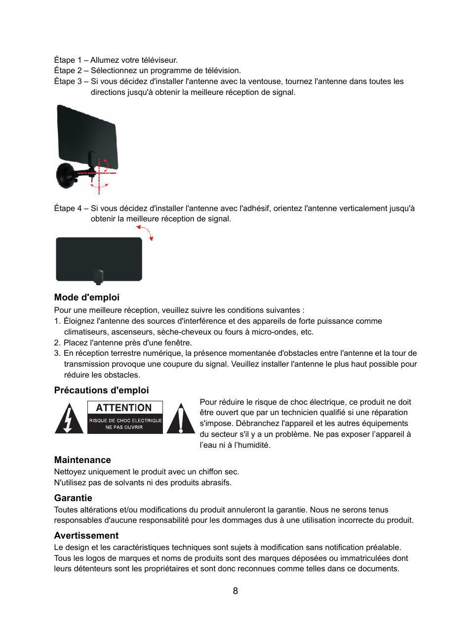 Konig Electronic DVB-T indoor antenna 0.5 mm ultra-thin design 25 dB UHF User Manual | Page 8 / 54