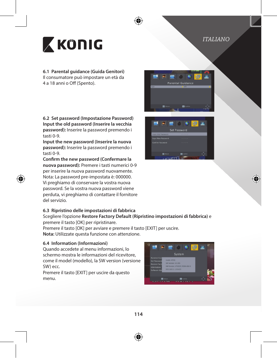 Italiano | Konig Electronic High-definition DVB-T2 receiver User Manual | Page 114 / 404