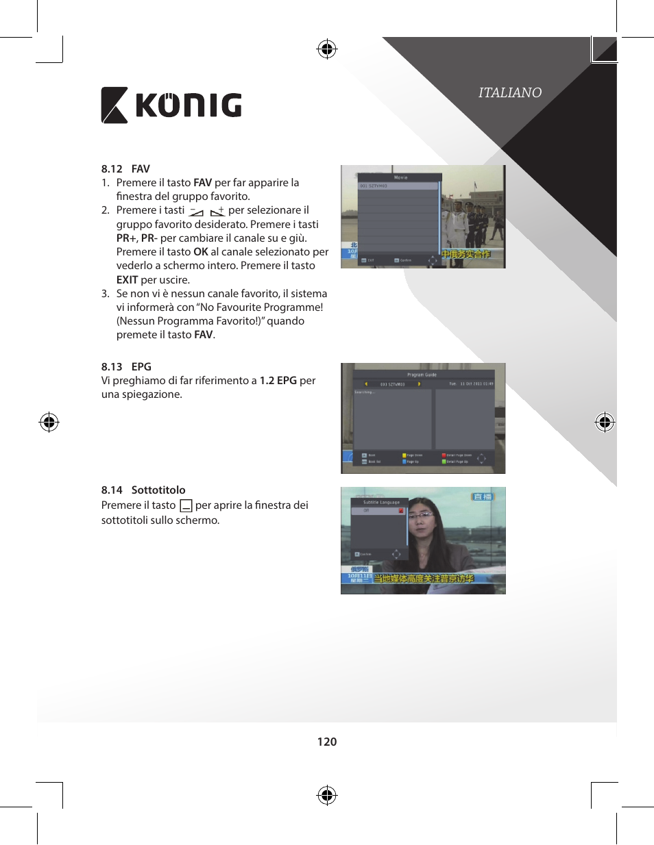 Italiano | Konig Electronic High-definition DVB-T2 receiver User Manual | Page 120 / 404