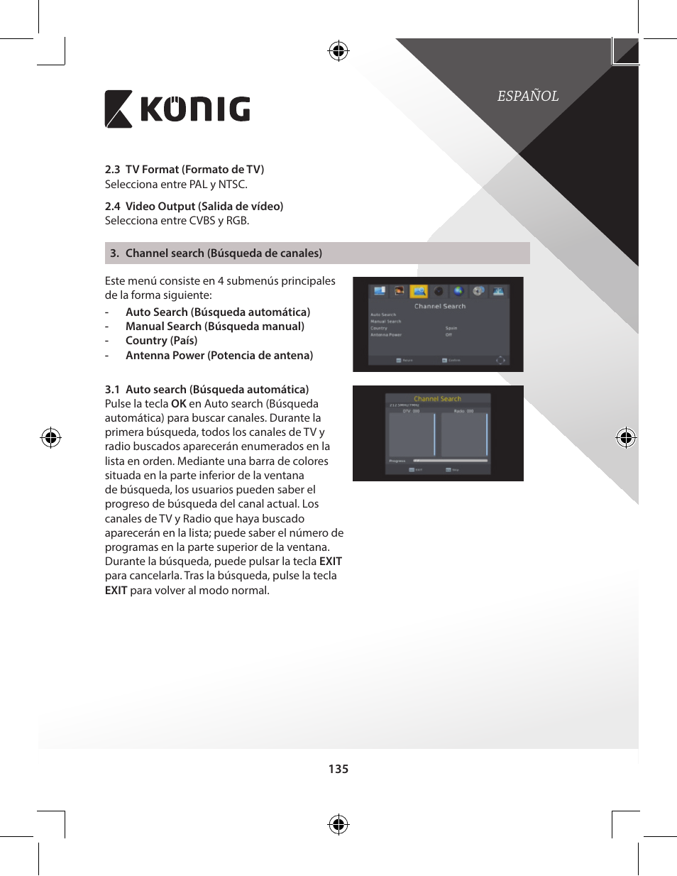 Español | Konig Electronic High-definition DVB-T2 receiver User Manual | Page 135 / 404