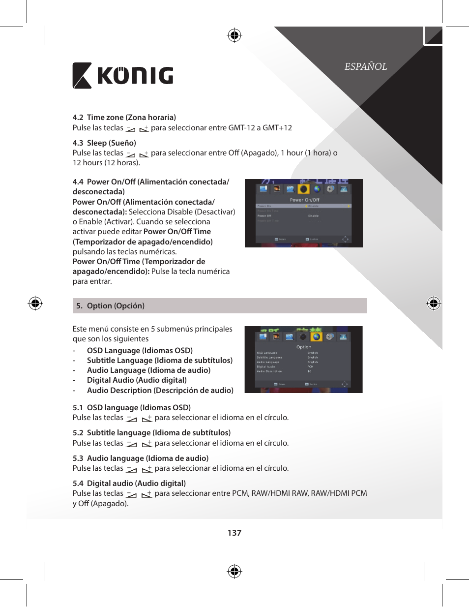 Español | Konig Electronic High-definition DVB-T2 receiver User Manual | Page 137 / 404