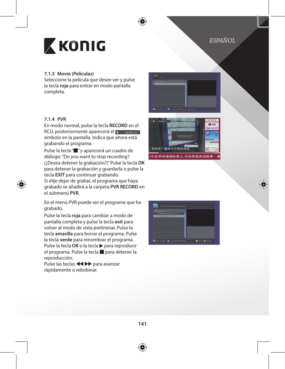 Español | Konig Electronic High-definition DVB-T2 receiver User Manual | Page 141 / 404