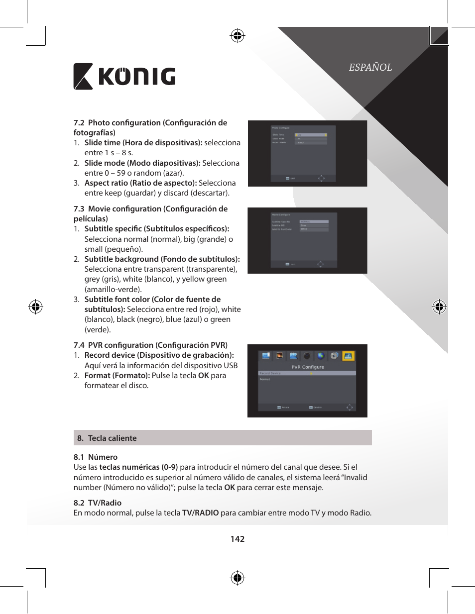 Español | Konig Electronic High-definition DVB-T2 receiver User Manual | Page 142 / 404