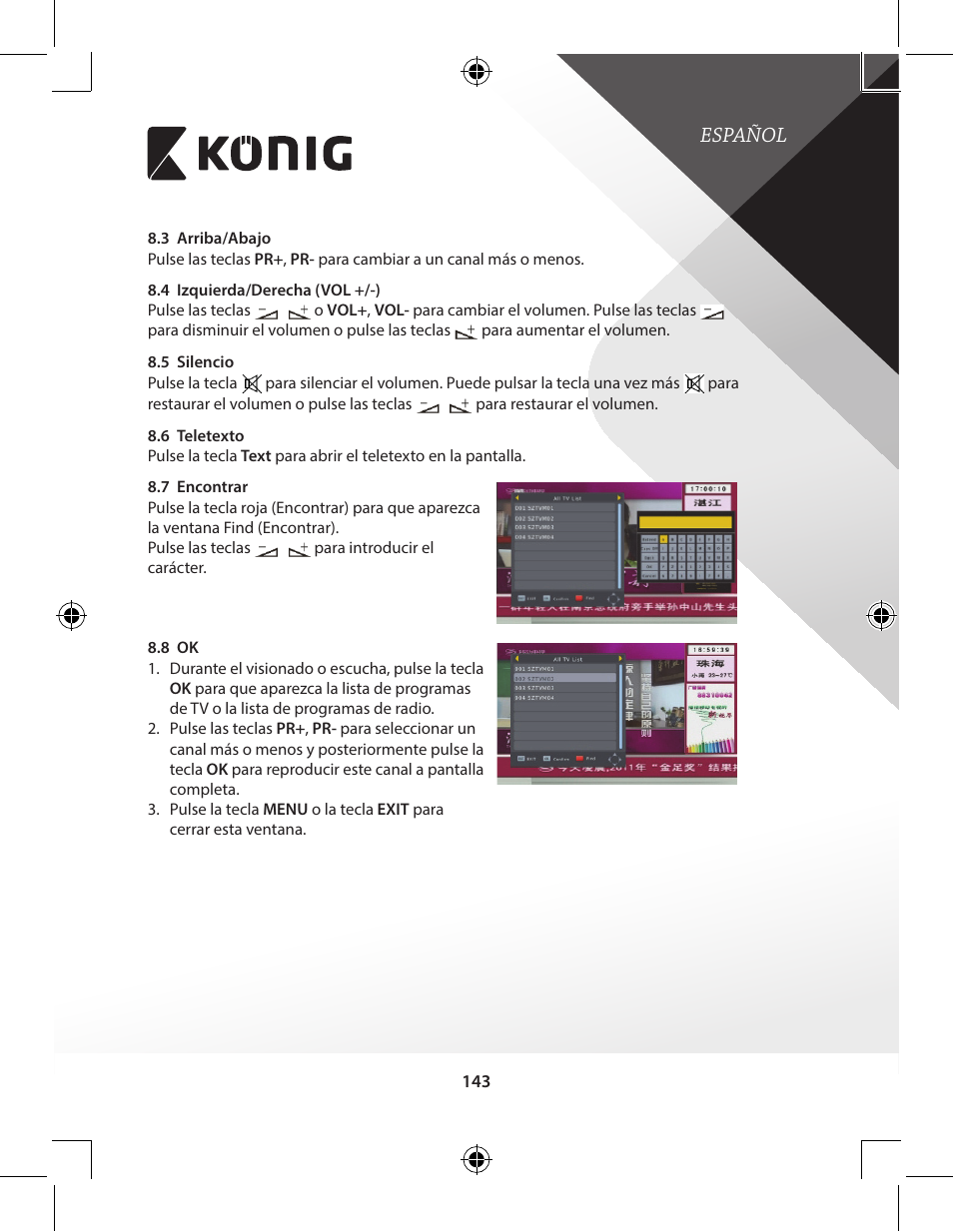 Español | Konig Electronic High-definition DVB-T2 receiver User Manual | Page 143 / 404