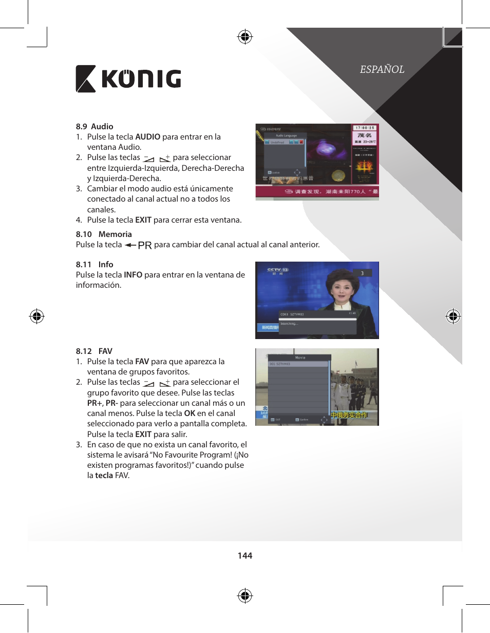 Español | Konig Electronic High-definition DVB-T2 receiver User Manual | Page 144 / 404
