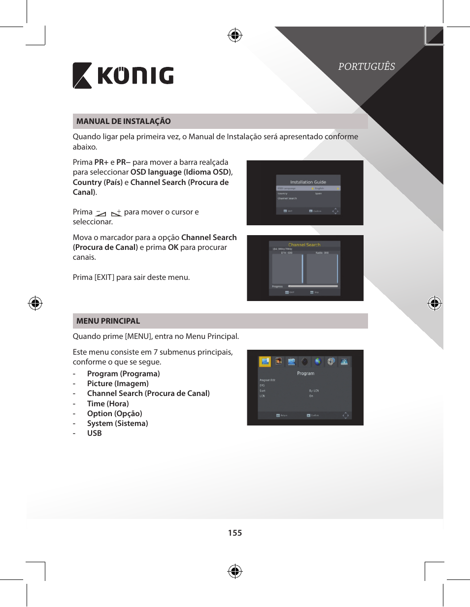 Português | Konig Electronic High-definition DVB-T2 receiver User Manual | Page 155 / 404