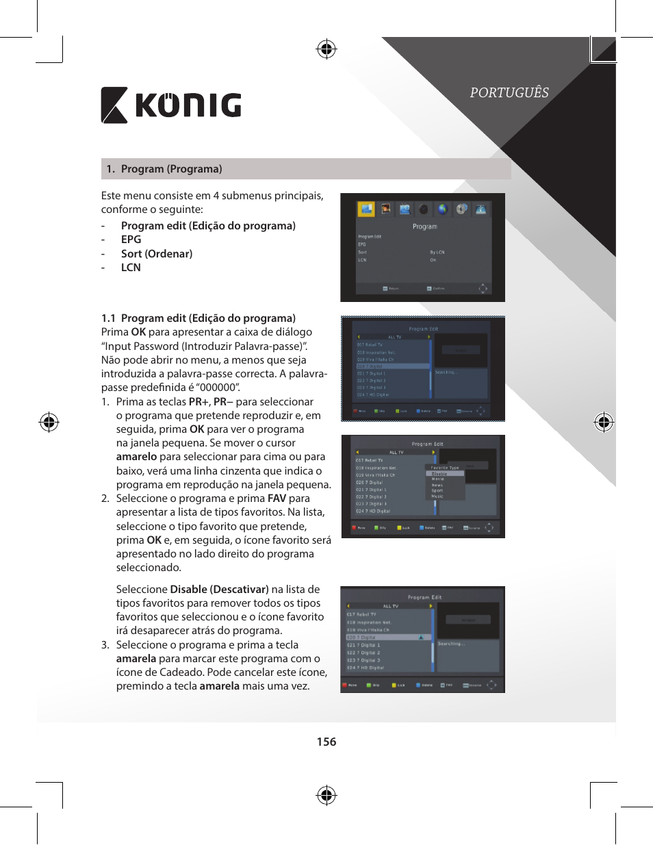 Português | Konig Electronic High-definition DVB-T2 receiver User Manual | Page 156 / 404