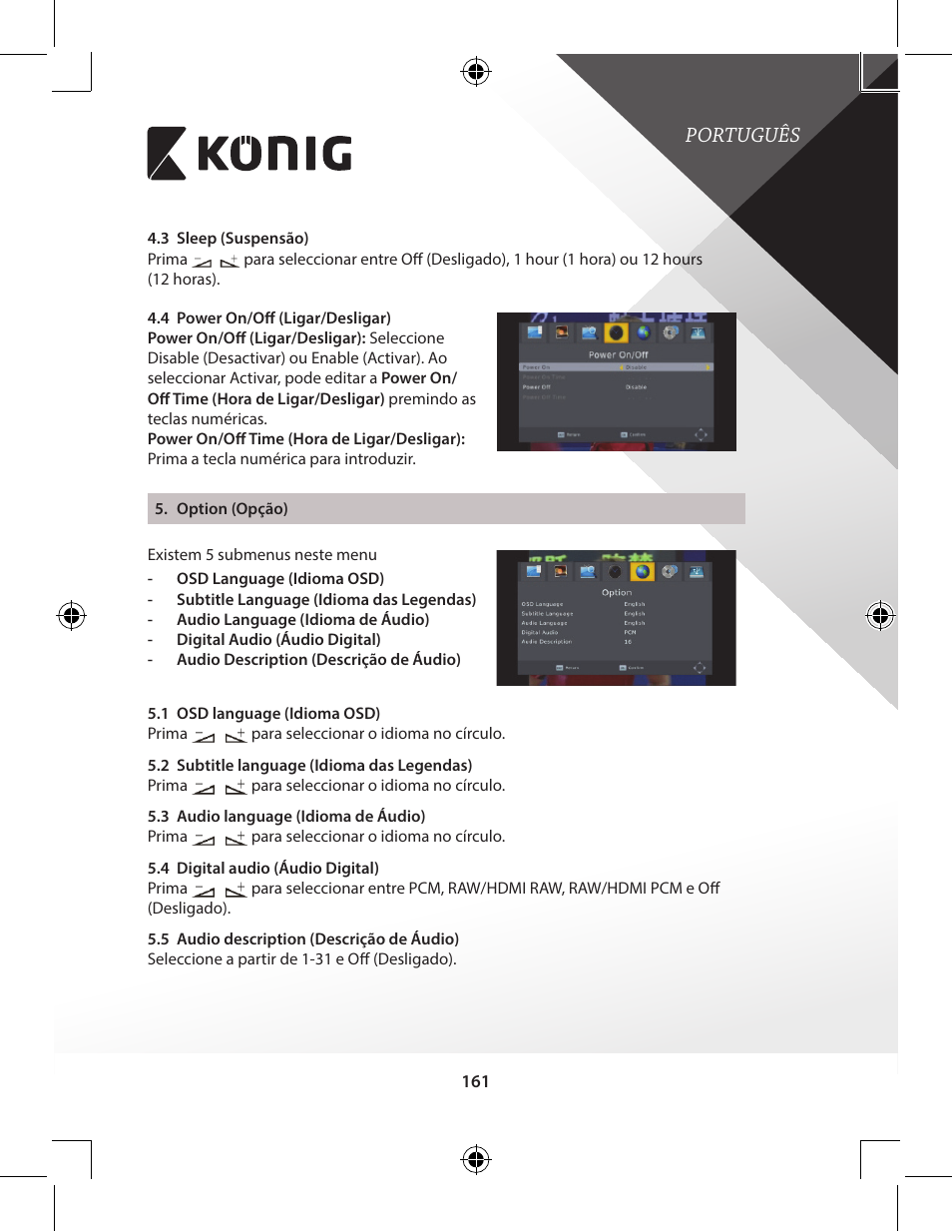 Português | Konig Electronic High-definition DVB-T2 receiver User Manual | Page 161 / 404