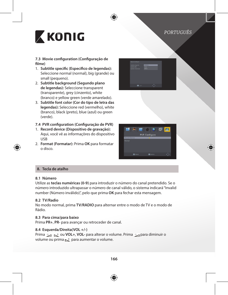 Português | Konig Electronic High-definition DVB-T2 receiver User Manual | Page 166 / 404