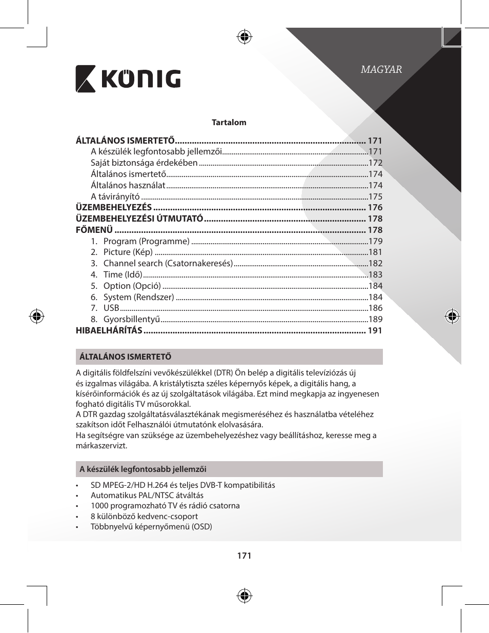 Magyar | Konig Electronic High-definition DVB-T2 receiver User Manual | Page 171 / 404