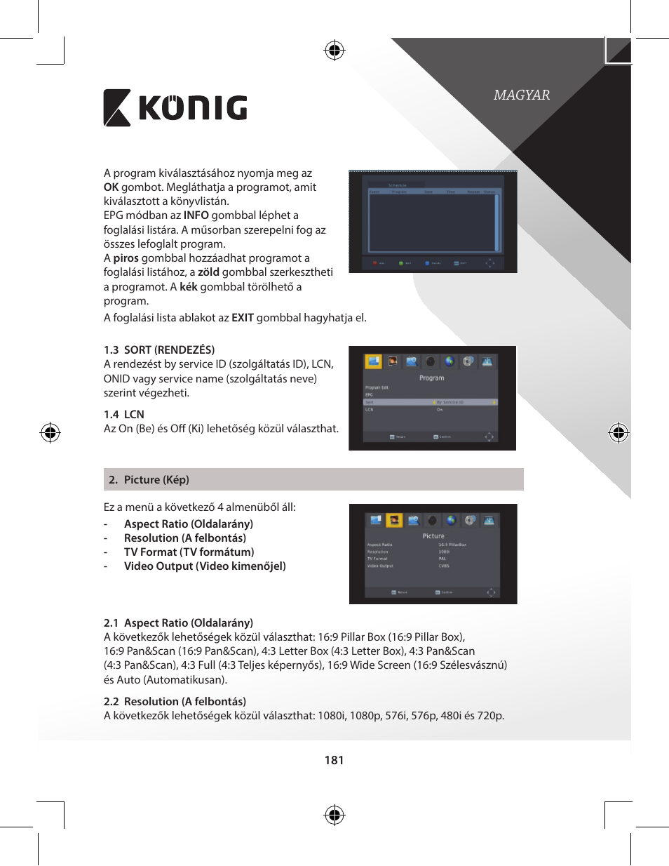 Magyar | Konig Electronic High-definition DVB-T2 receiver User Manual | Page 181 / 404
