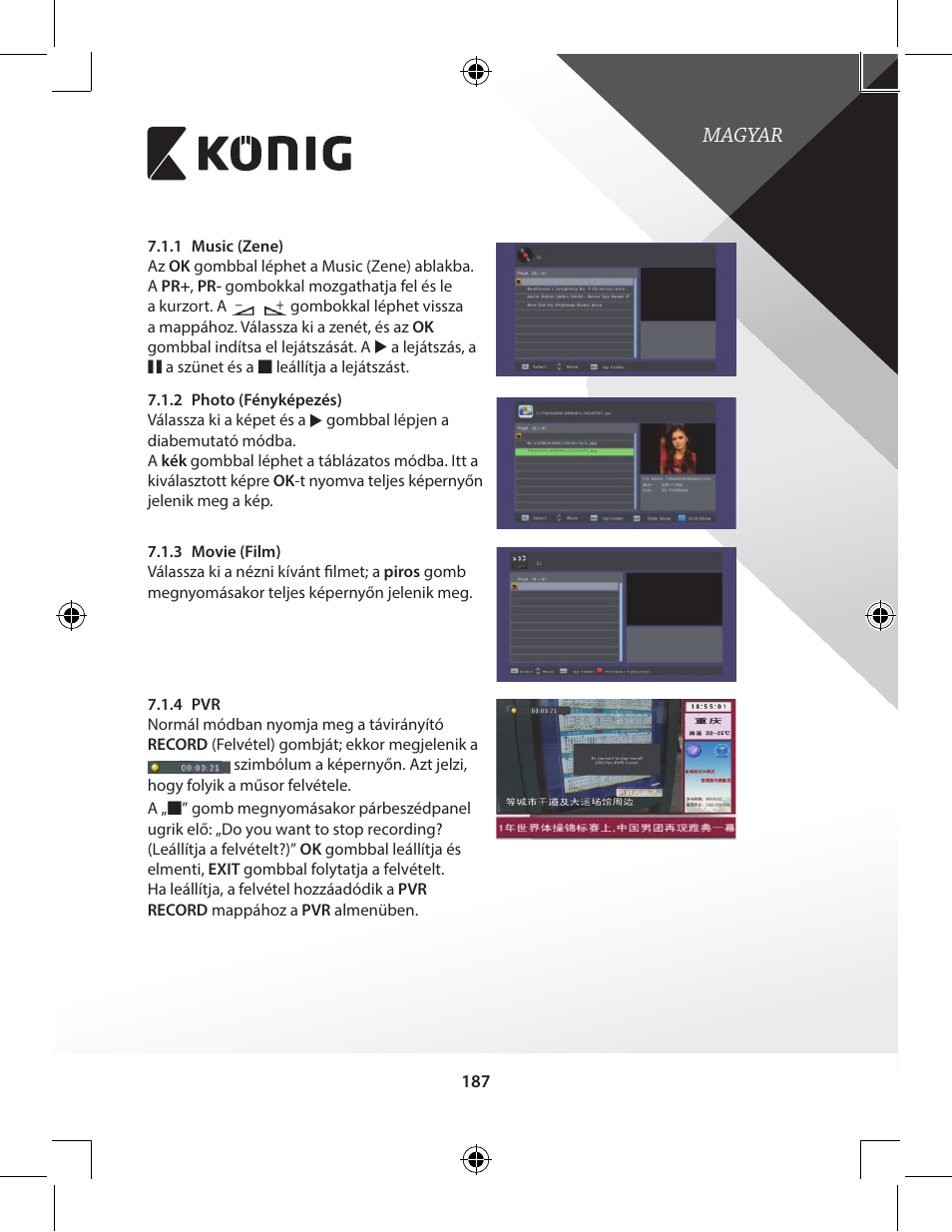 Magyar | Konig Electronic High-definition DVB-T2 receiver User Manual | Page 187 / 404