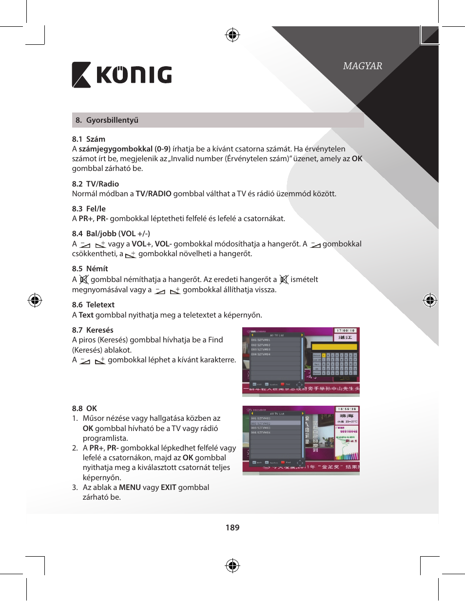 Magyar | Konig Electronic High-definition DVB-T2 receiver User Manual | Page 189 / 404