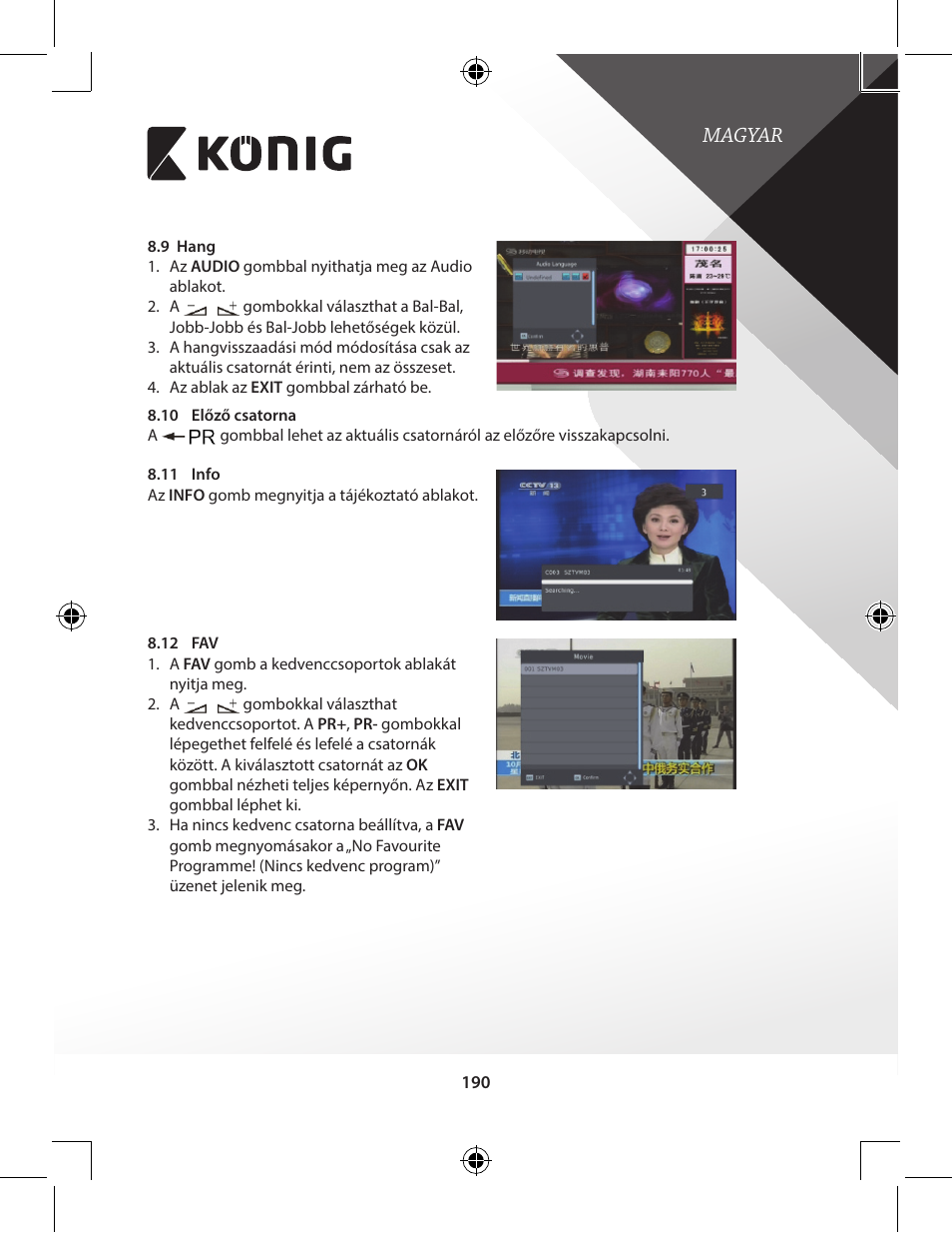 Magyar | Konig Electronic High-definition DVB-T2 receiver User Manual | Page 190 / 404