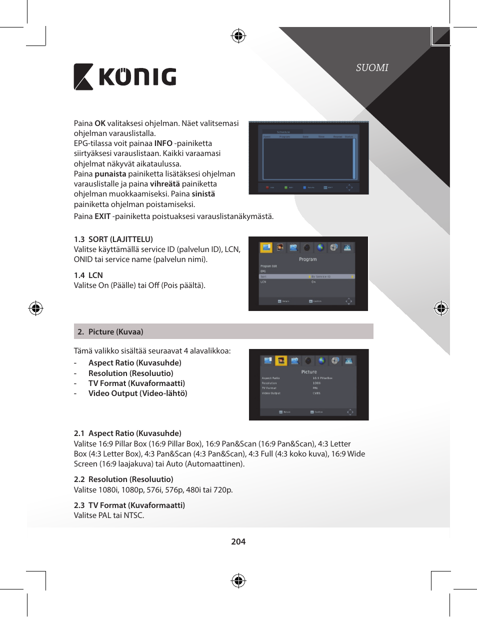 Suomi | Konig Electronic High-definition DVB-T2 receiver User Manual | Page 204 / 404
