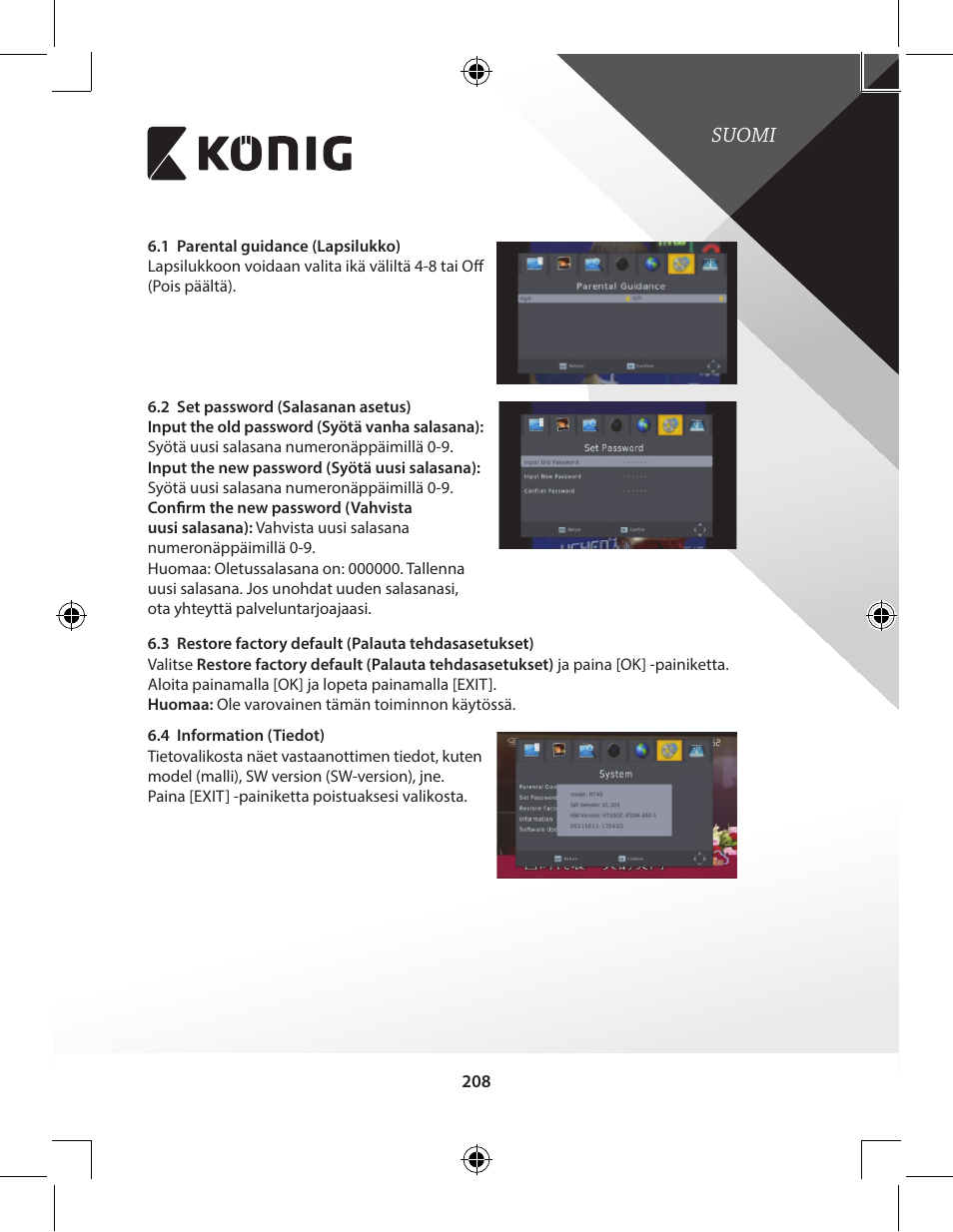 Suomi | Konig Electronic High-definition DVB-T2 receiver User Manual | Page 208 / 404