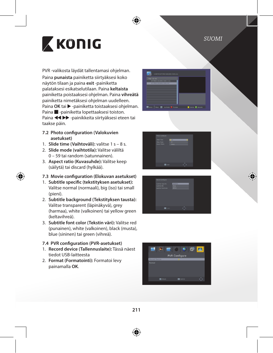 Suomi | Konig Electronic High-definition DVB-T2 receiver User Manual | Page 211 / 404