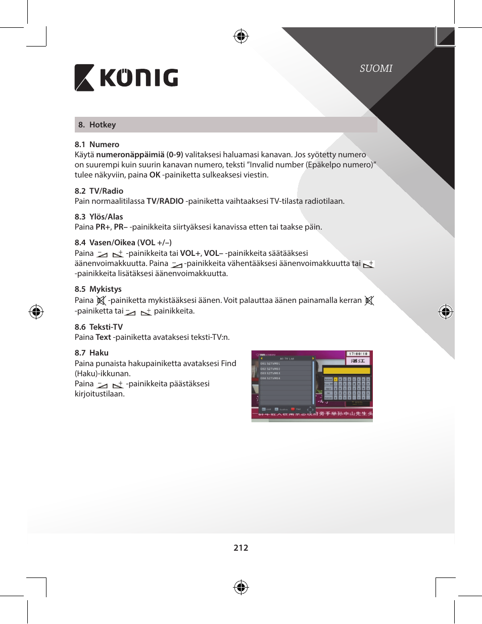 Suomi | Konig Electronic High-definition DVB-T2 receiver User Manual | Page 212 / 404