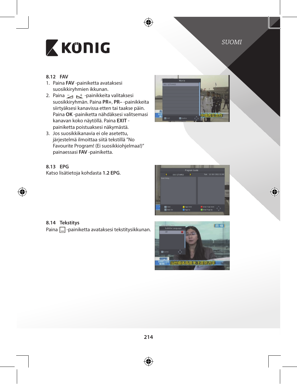 Suomi | Konig Electronic High-definition DVB-T2 receiver User Manual | Page 214 / 404