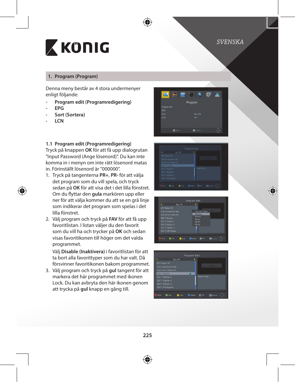 Svenska | Konig Electronic High-definition DVB-T2 receiver User Manual | Page 225 / 404