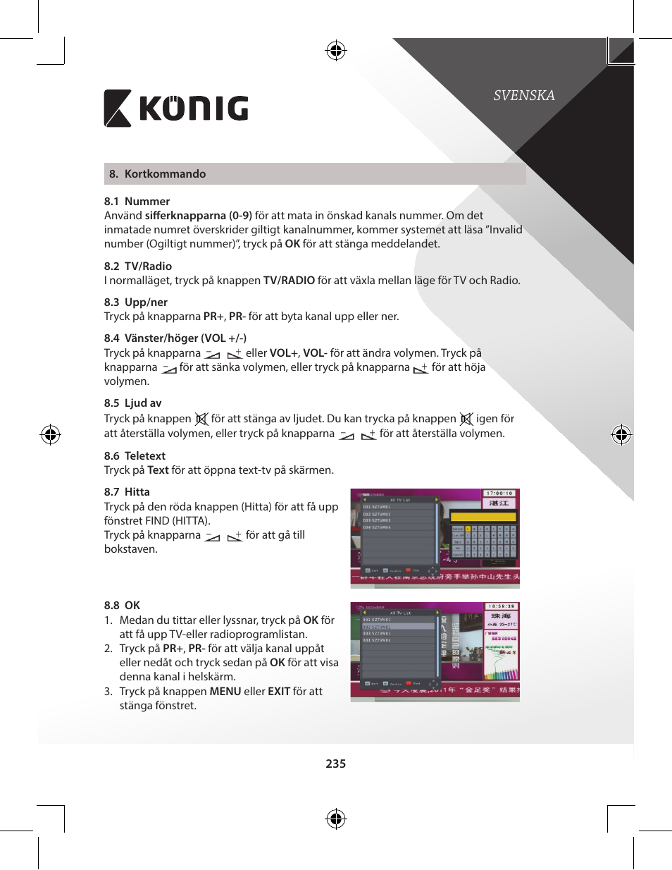 Svenska | Konig Electronic High-definition DVB-T2 receiver User Manual | Page 235 / 404