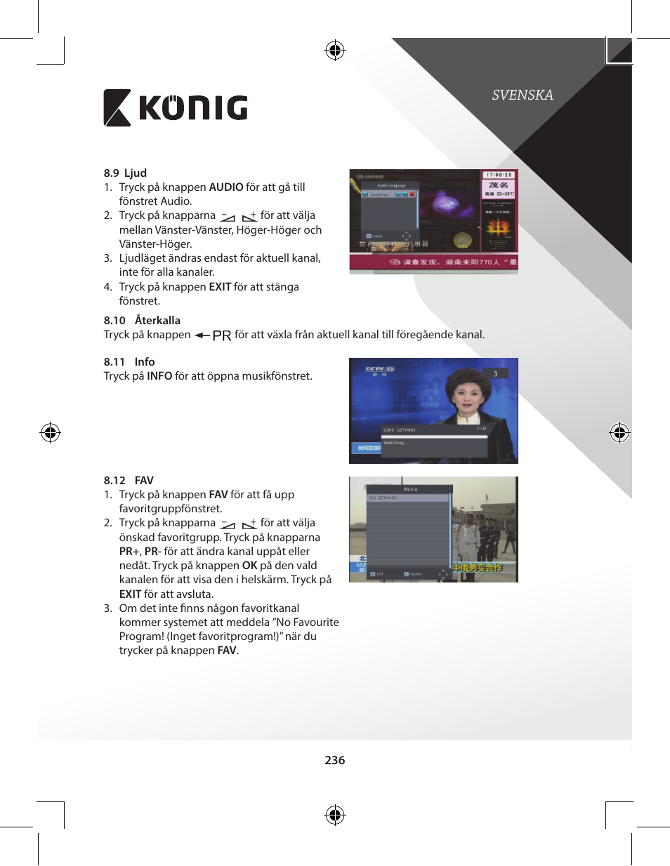 Svenska | Konig Electronic High-definition DVB-T2 receiver User Manual | Page 236 / 404