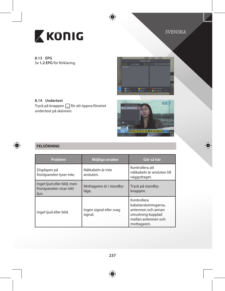Svenska | Konig Electronic High-definition DVB-T2 receiver User Manual | Page 237 / 404