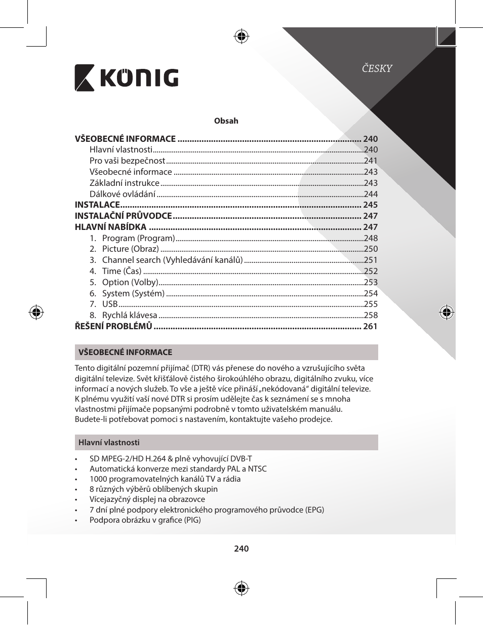 Česky | Konig Electronic High-definition DVB-T2 receiver User Manual | Page 240 / 404