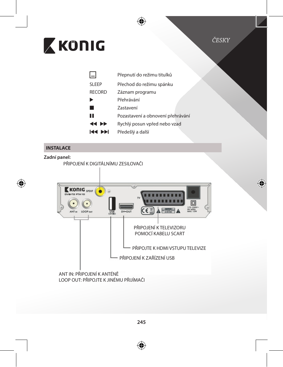 Česky | Konig Electronic High-definition DVB-T2 receiver User Manual | Page 245 / 404