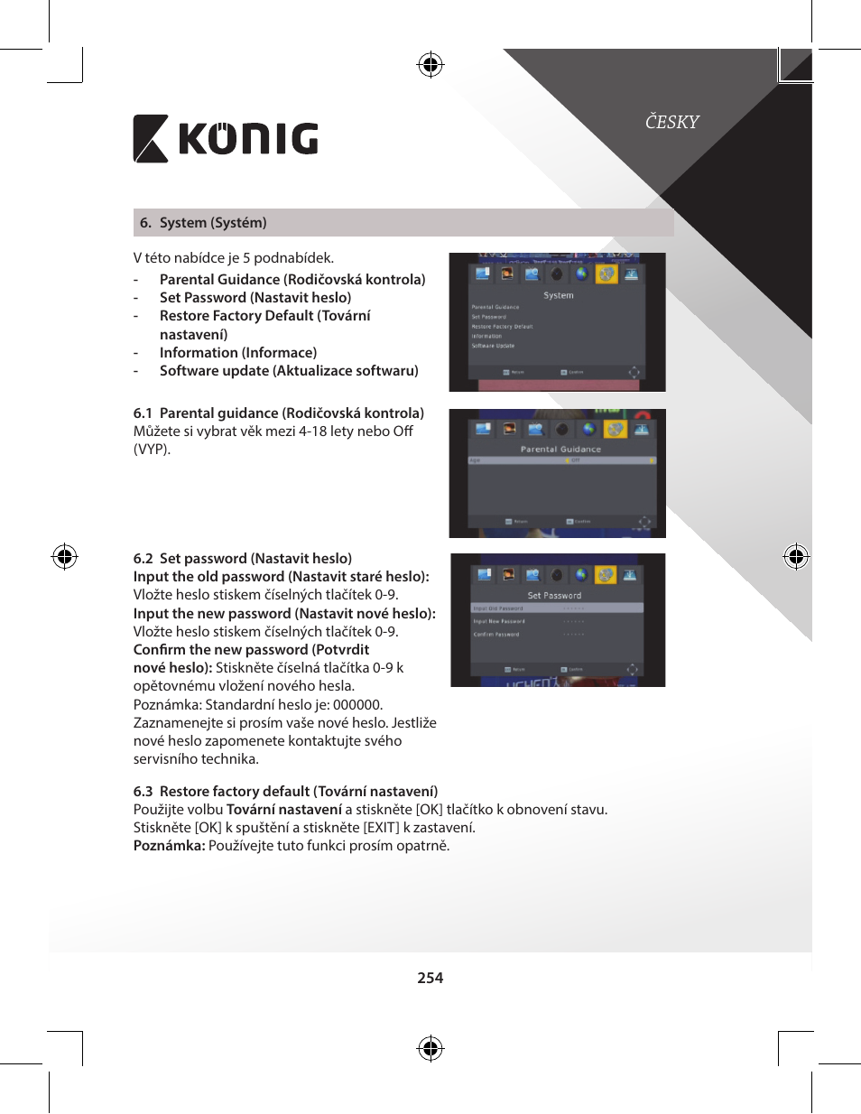 Česky | Konig Electronic High-definition DVB-T2 receiver User Manual | Page 254 / 404