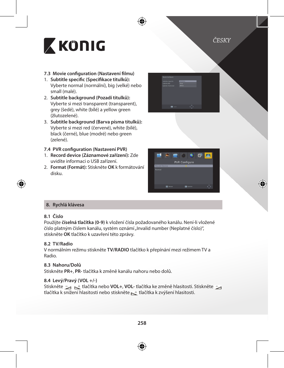 Česky | Konig Electronic High-definition DVB-T2 receiver User Manual | Page 258 / 404