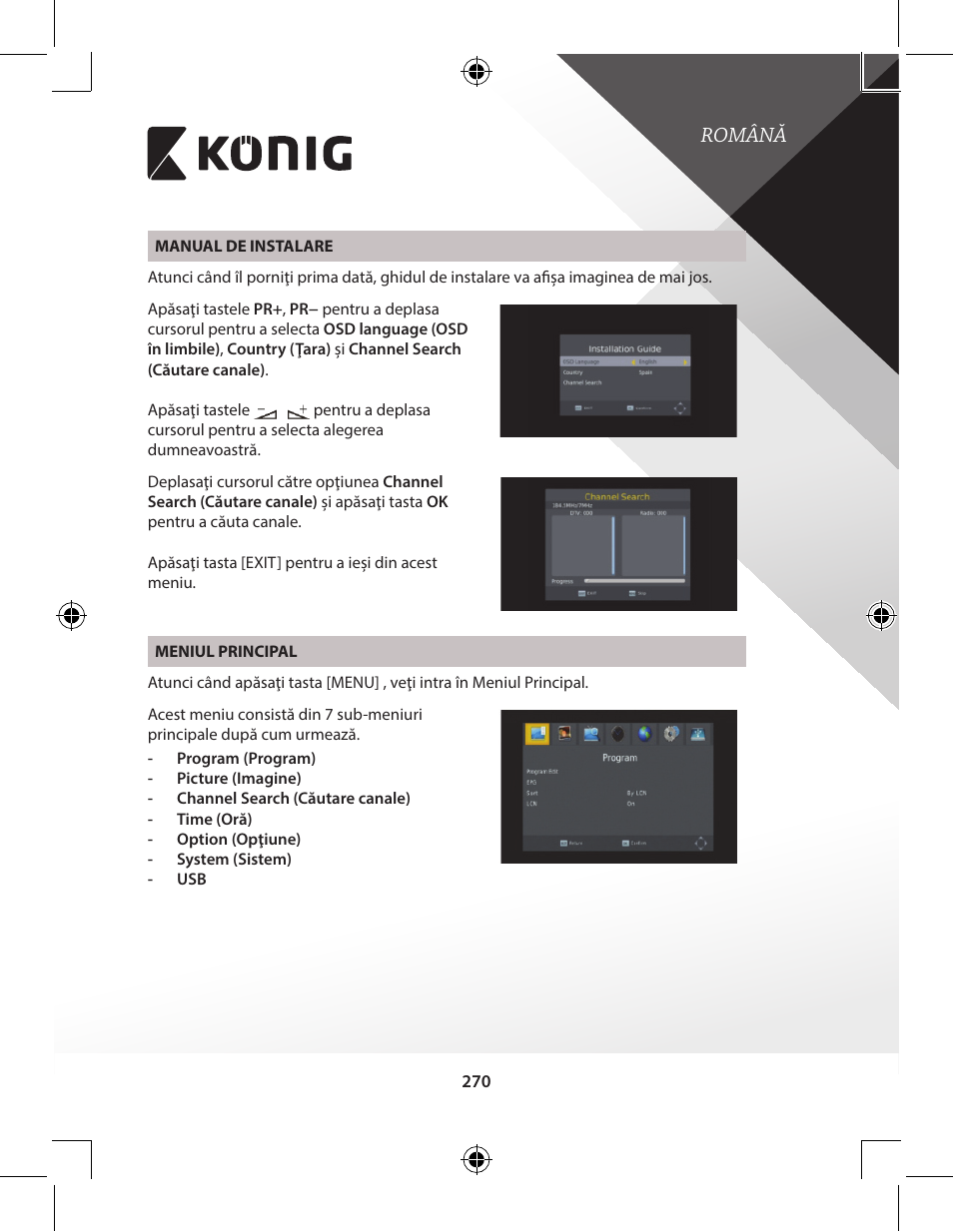 Română | Konig Electronic High-definition DVB-T2 receiver User Manual | Page 270 / 404