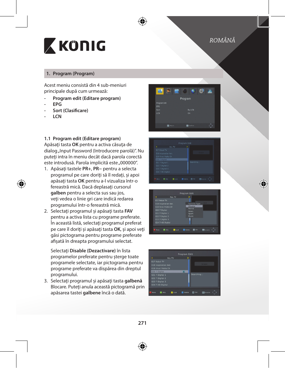 Română | Konig Electronic High-definition DVB-T2 receiver User Manual | Page 271 / 404