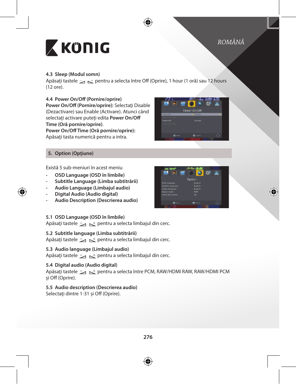 Română | Konig Electronic High-definition DVB-T2 receiver User Manual | Page 276 / 404