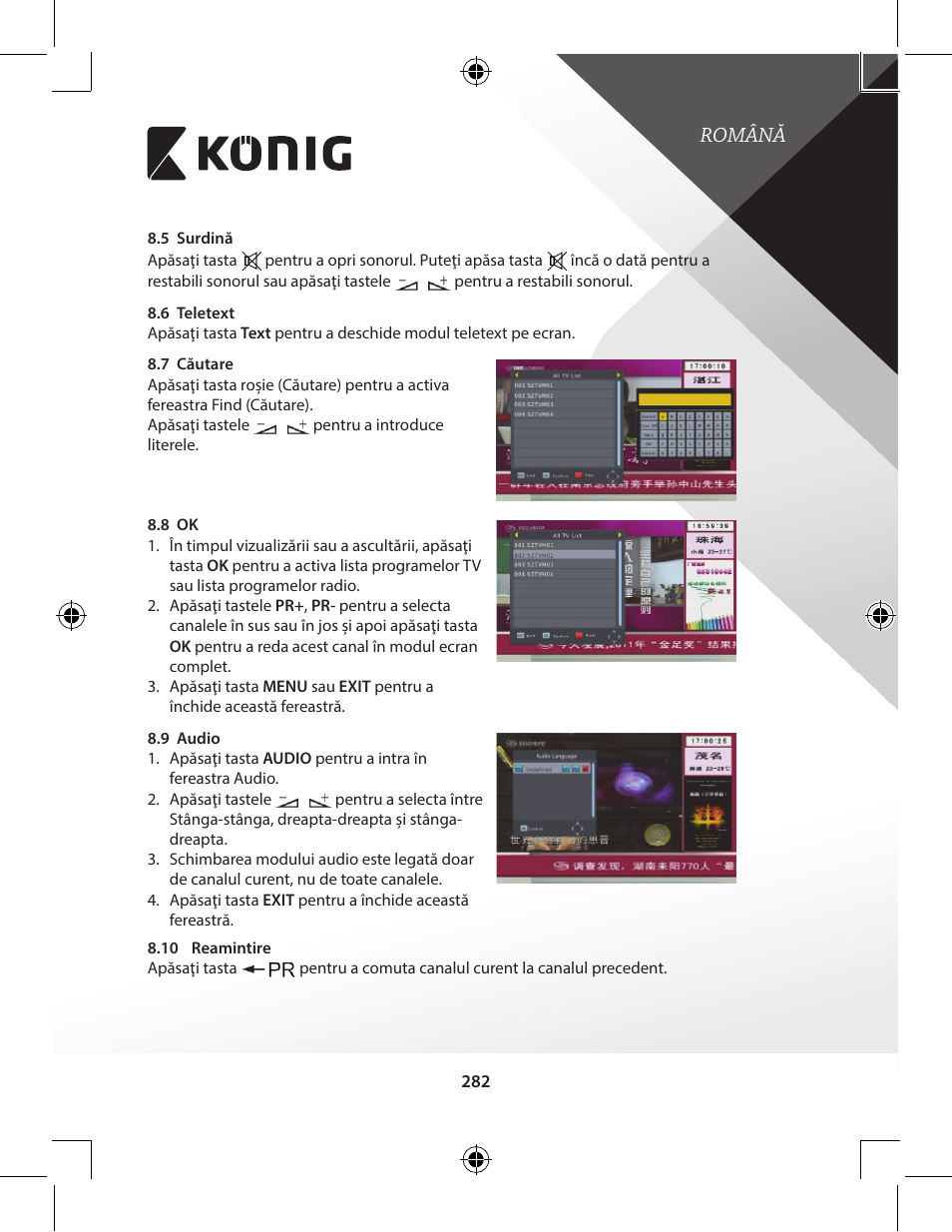 Română | Konig Electronic High-definition DVB-T2 receiver User Manual | Page 282 / 404