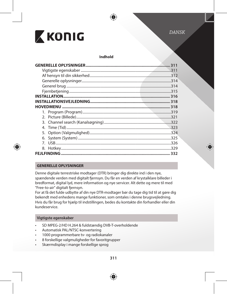 Dansk | Konig Electronic High-definition DVB-T2 receiver User Manual | Page 311 / 404