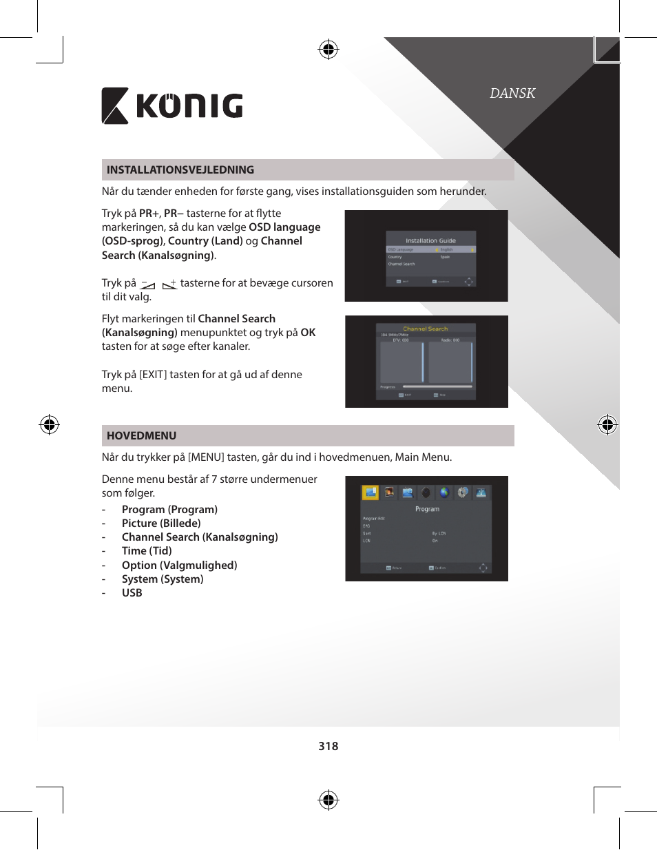 Dansk | Konig Electronic High-definition DVB-T2 receiver User Manual | Page 318 / 404