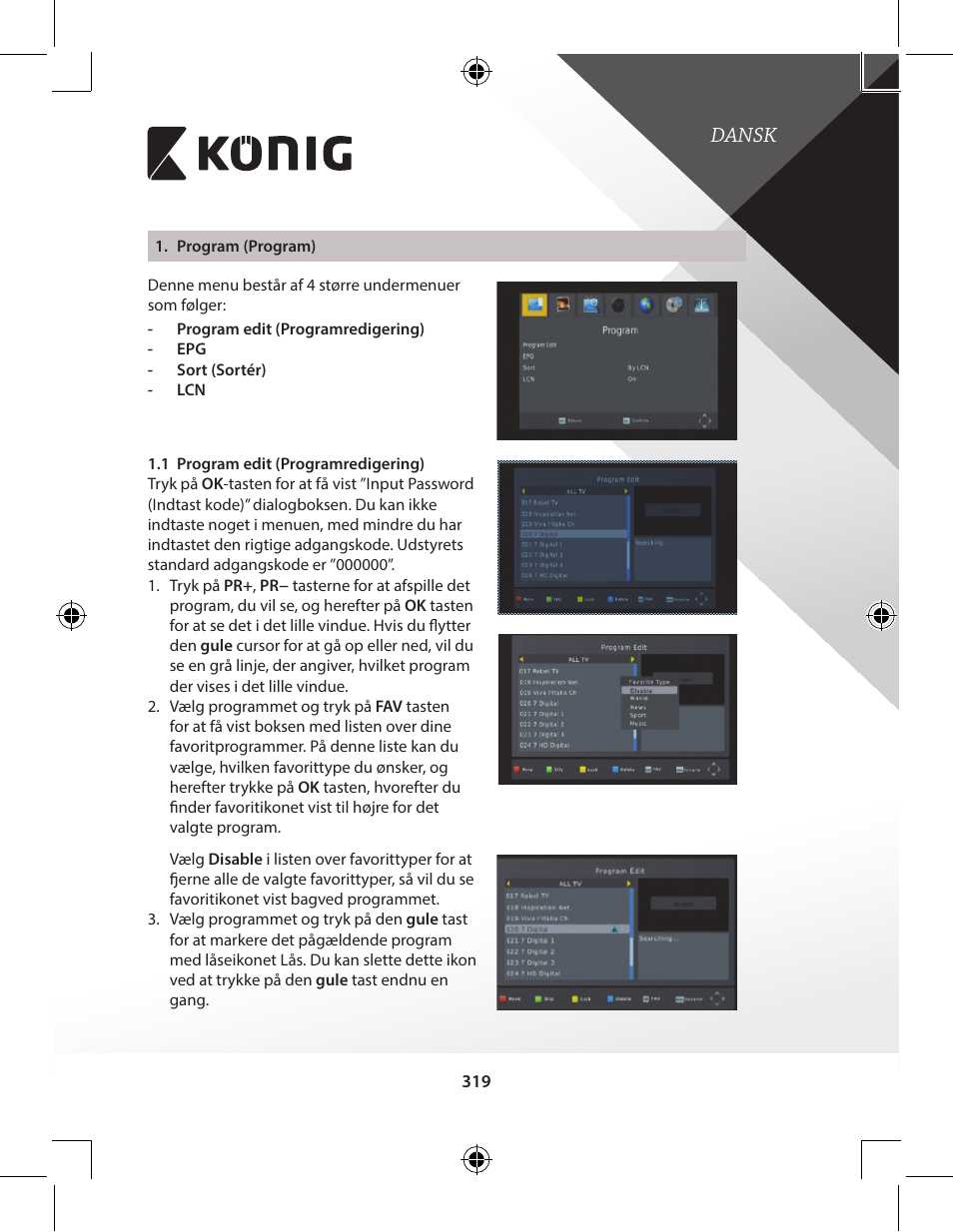 Dansk | Konig Electronic High-definition DVB-T2 receiver User Manual | Page 319 / 404