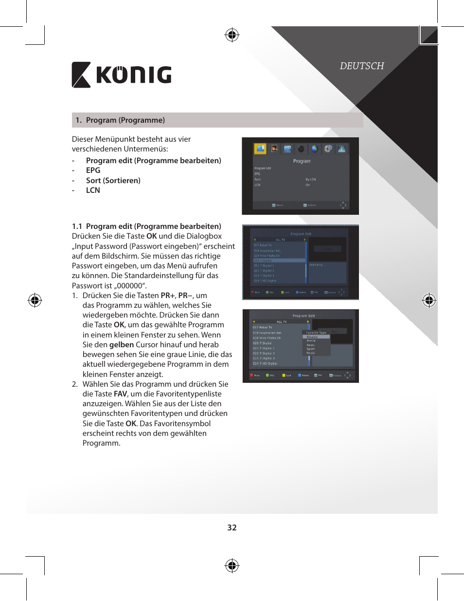 Deutsch | Konig Electronic High-definition DVB-T2 receiver User Manual | Page 32 / 404