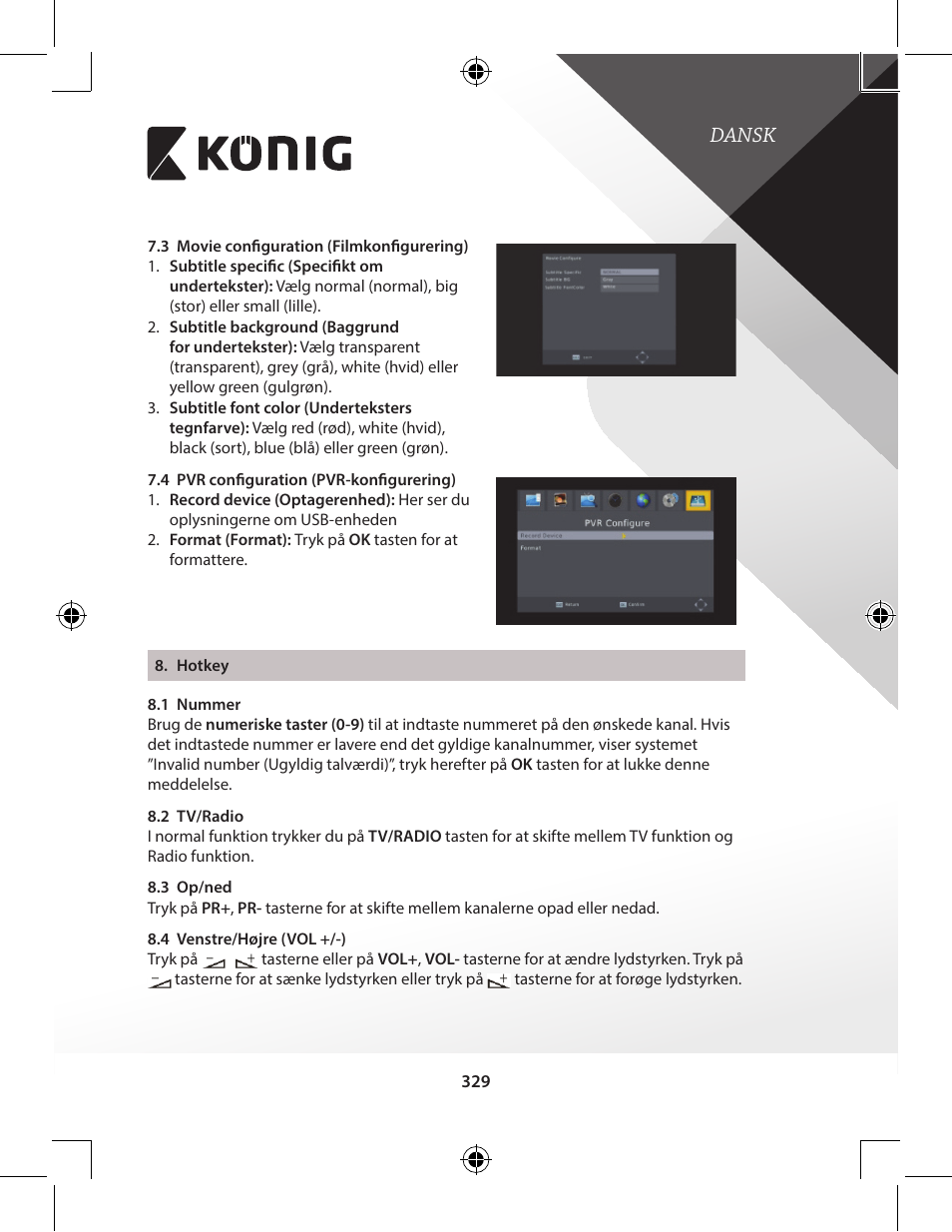 Dansk | Konig Electronic High-definition DVB-T2 receiver User Manual | Page 329 / 404